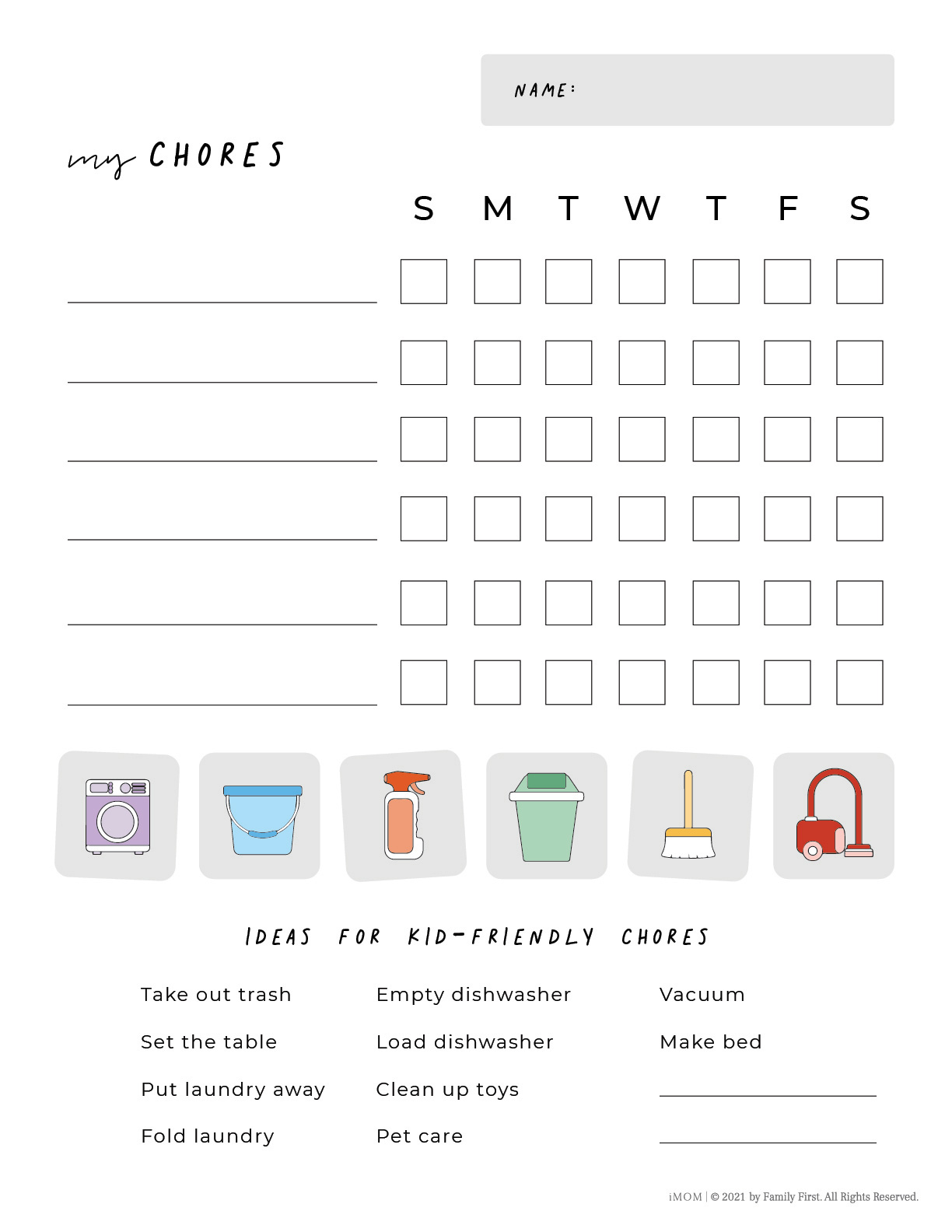 printable chore charts for home
