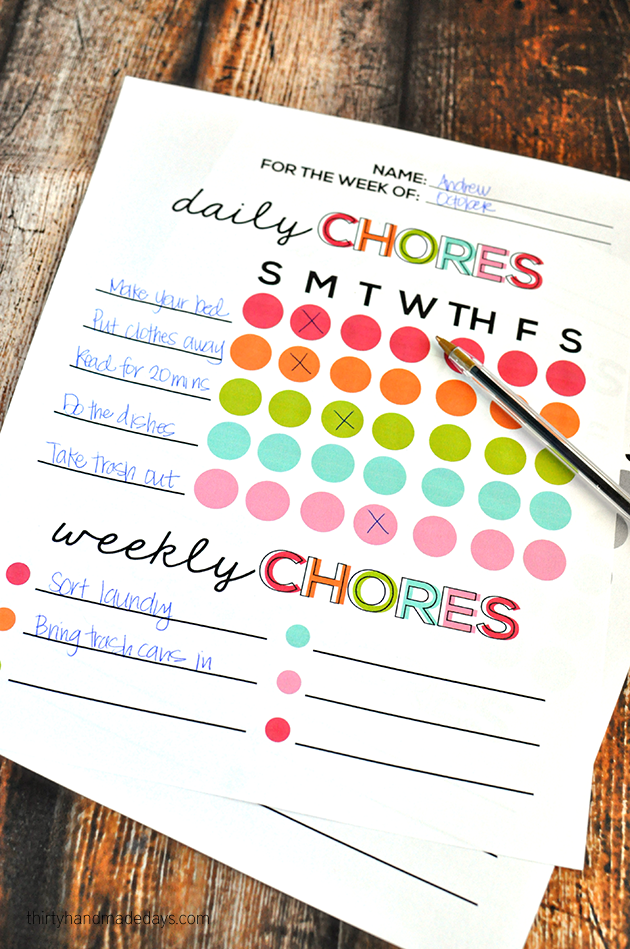 printable chore charts for home