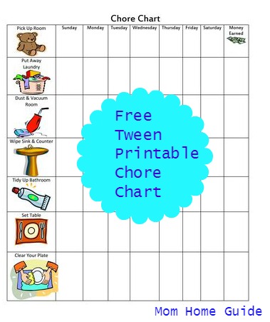 Free Printable Chore Chart for Tweens
