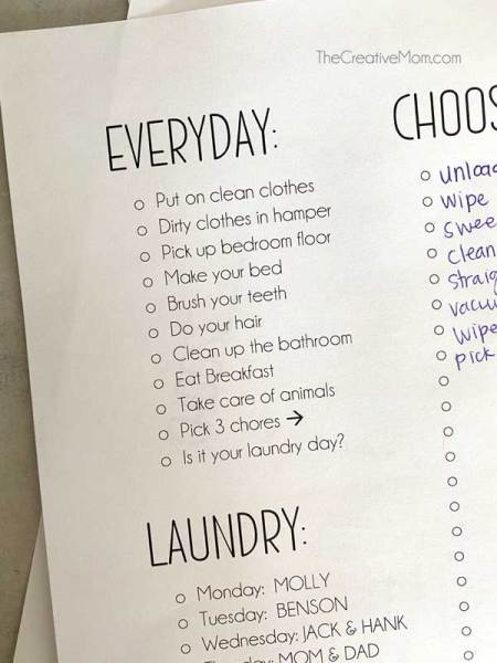 FREE printable Chore Charts for Kids - The Little Years