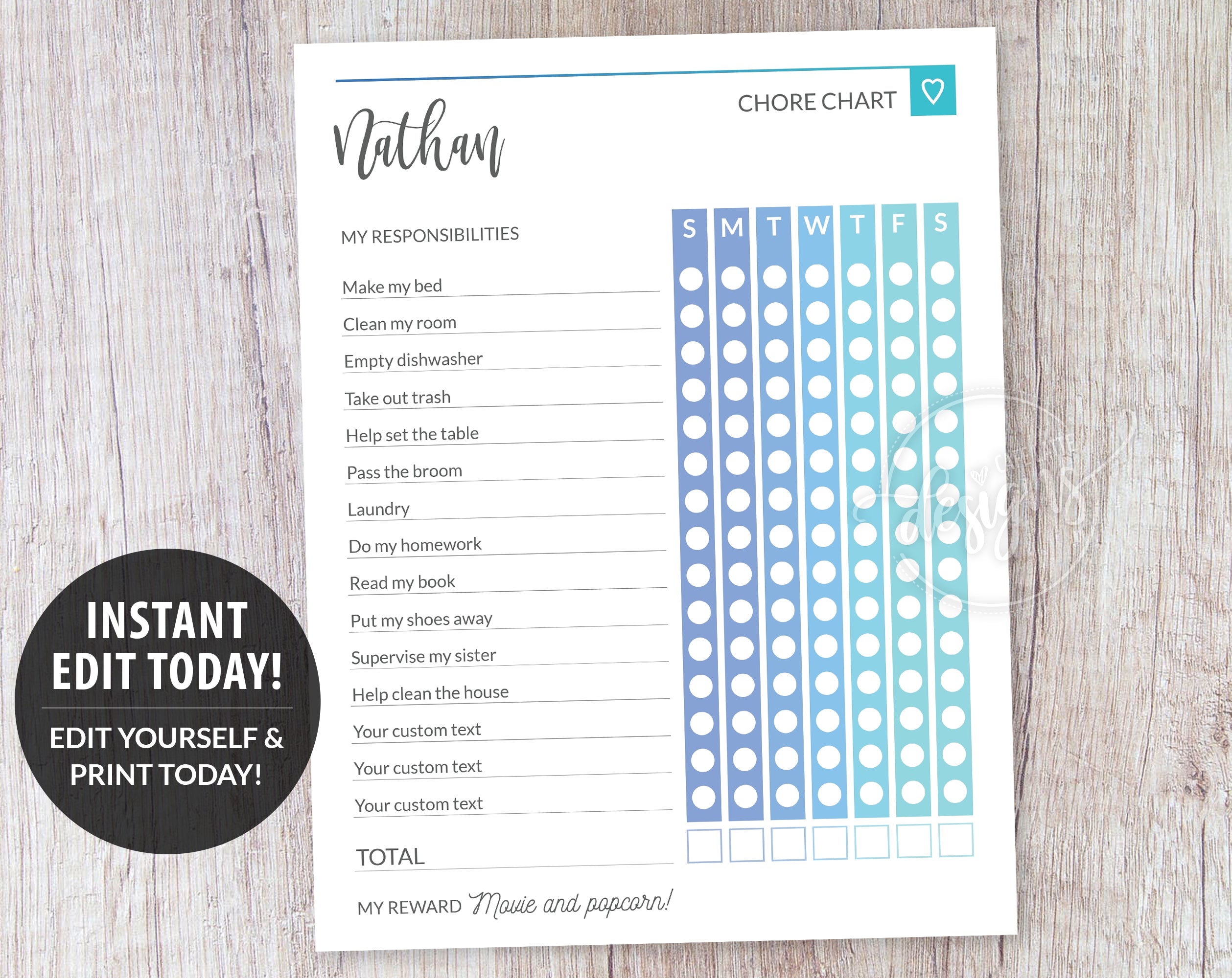 printable chore charts for teens