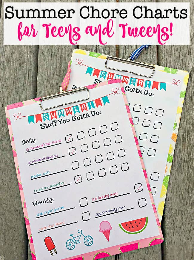 Summer Chore Chart for Teens and Tweens {Free Printable!} - MomOf6