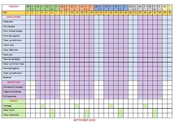 Monthly Teen Chore Chart Checklist