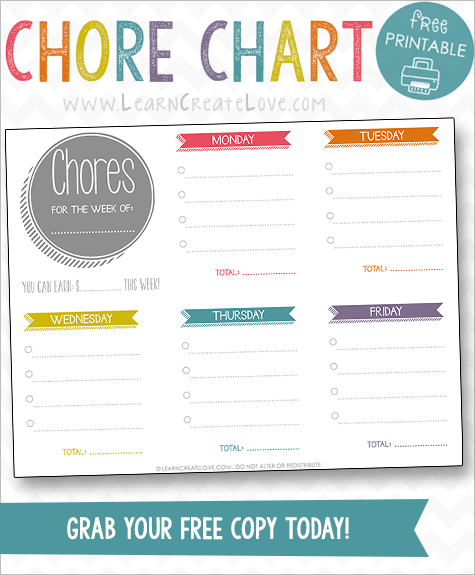 printable chore list for 7 year old