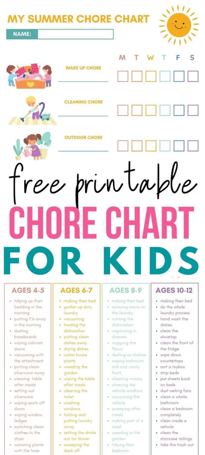 printable chore list for 7 year old