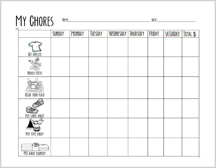 Free Printable Chore Chart For Preschoolers