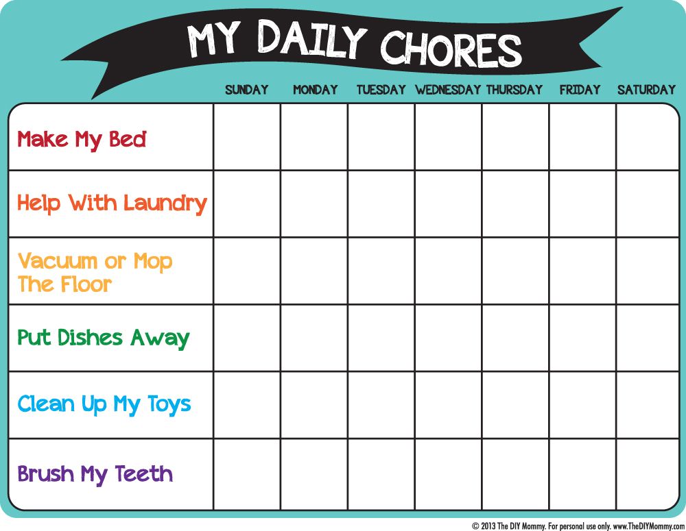 printable chore list for 7 year old