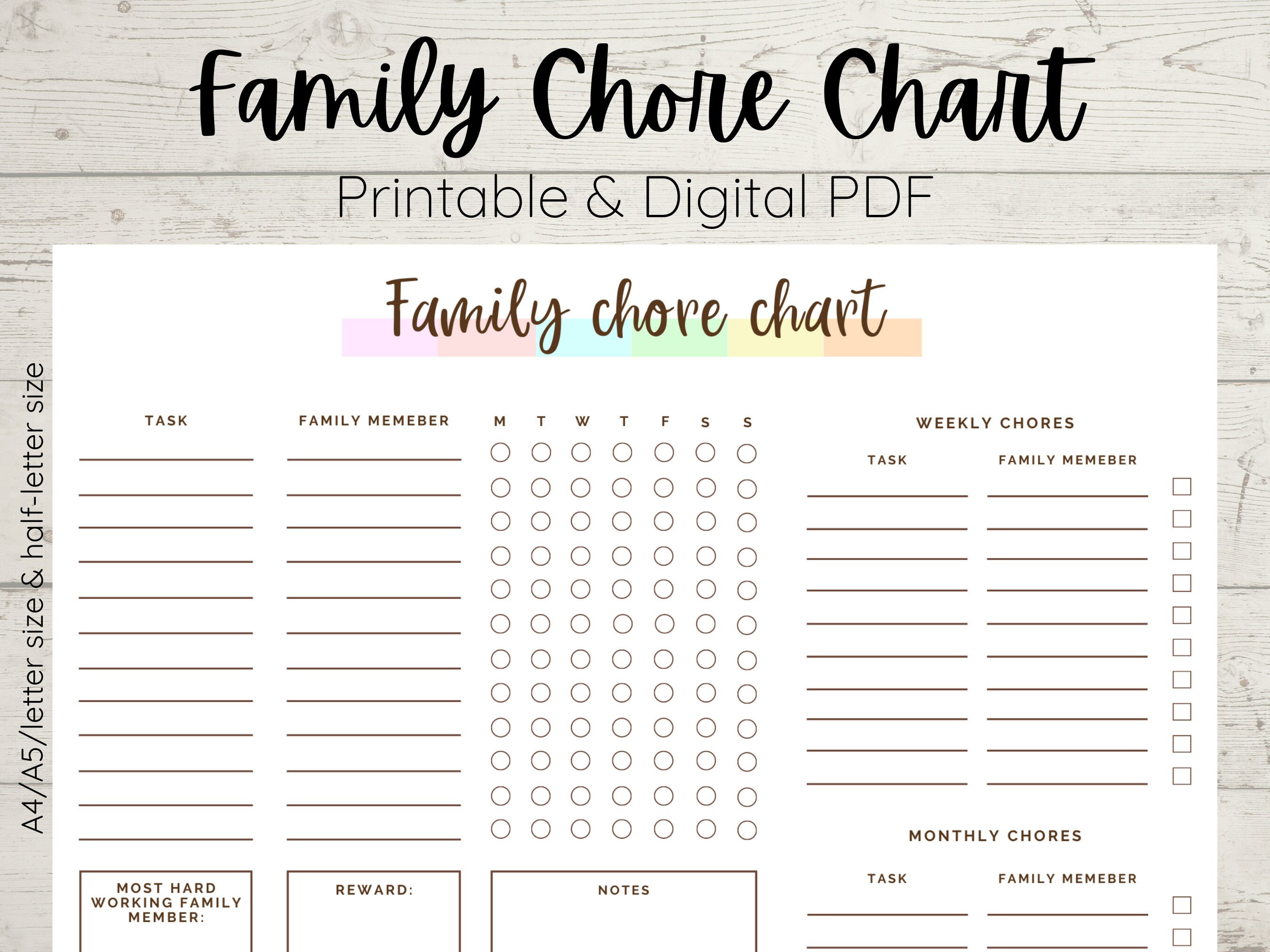 Buy Family Chore Chart, Printable Chore Checklist, Family ...