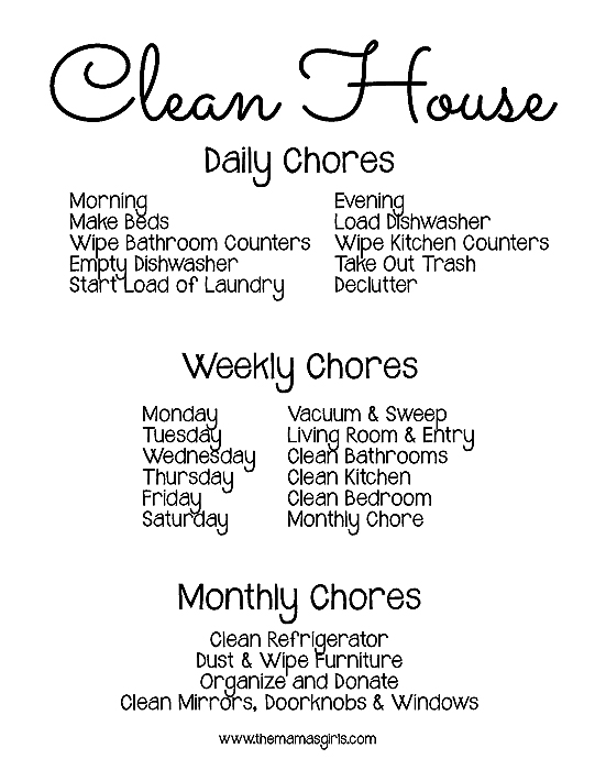 printable chore list