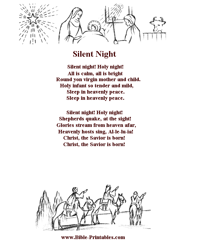 Bible Printables - Childrens Songs and Lyrics - Silent Night