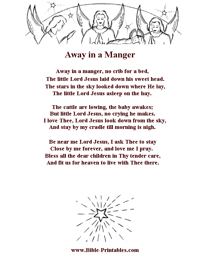 Bible Printables - Childrens Songs and Lyrics - Away in a Manger