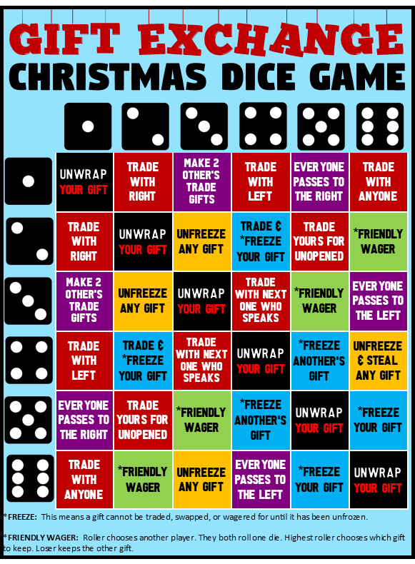 Christmas Gift Exchange Dice Game - Printable!