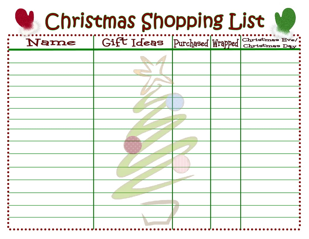 printable christmas grocery list