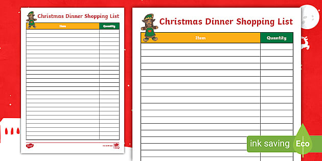 printable christmas grocery list