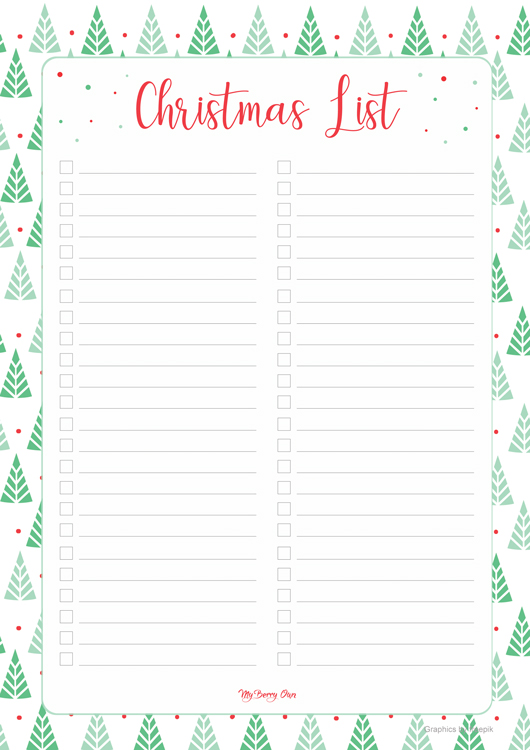 Printable Christmas List Download Free My Berry Own Worksheets Library