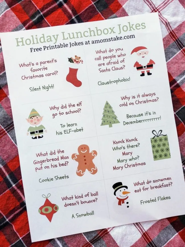Christmas Bento Lunchbox &  Holiday Jokes Printable - A Moms Take