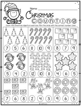 printable christmas math worksheets for kindergarten