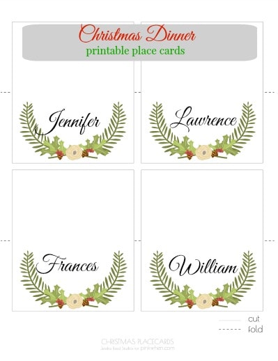 printable christmas place name cards
