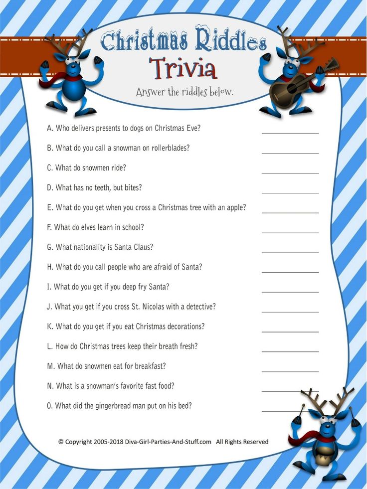 Christmas Riddles Trivia Game | 2 Printable Versions with Answers