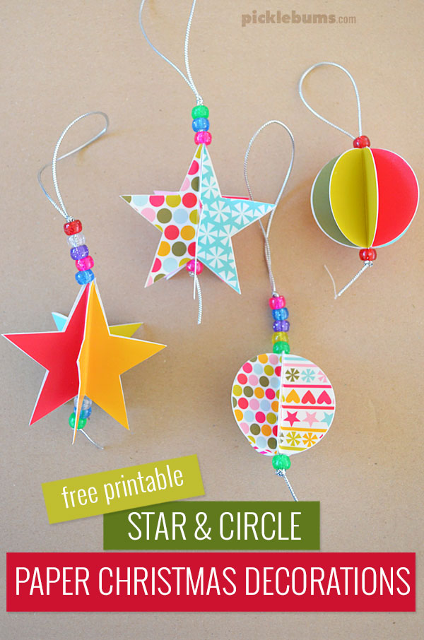 Star and Circle Paper Christmas Decorations - Free Printable.