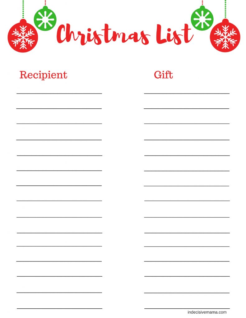 printable christmas shopping list template