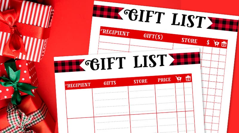 Free Printable Christmas Gift List: 2 templates - Lovely Planner