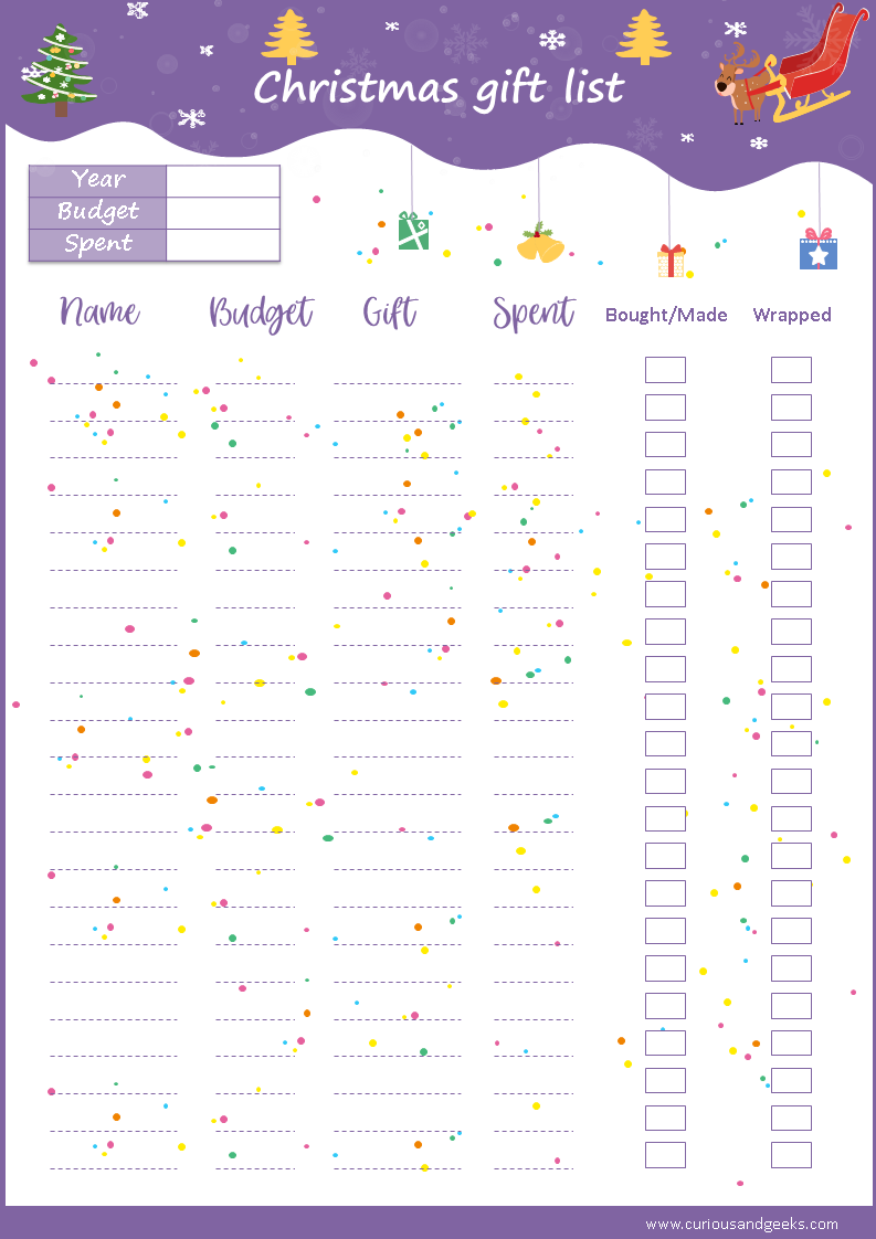 Free Christmas list templates + an Excel version - Curious and Geeks
