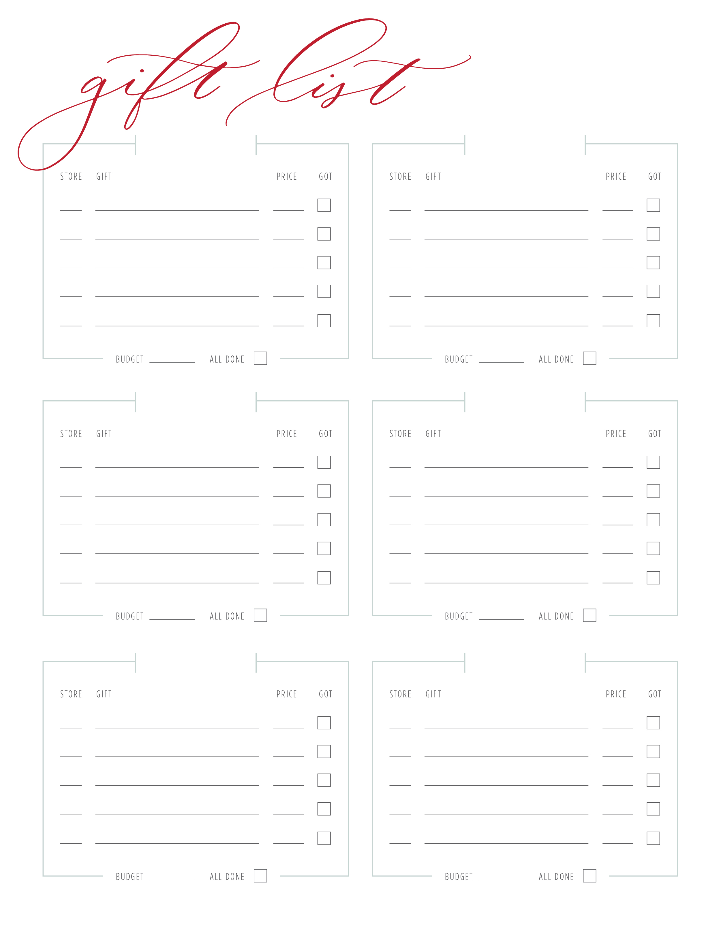 printable christmas shopping lists