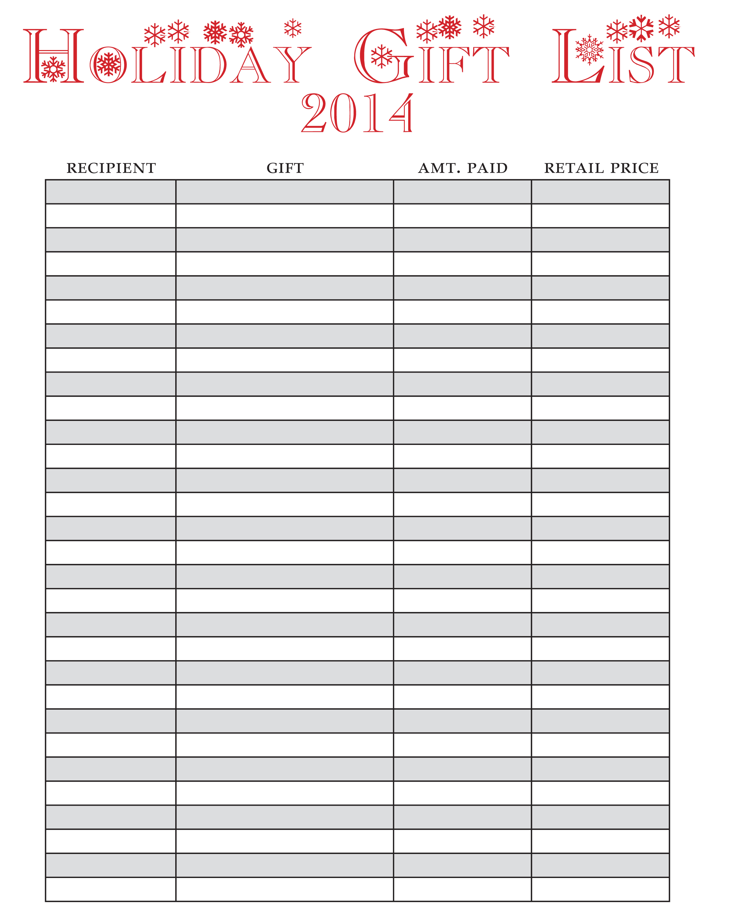 Holiday Gift List- FREE Printable! - One Beautiful Home