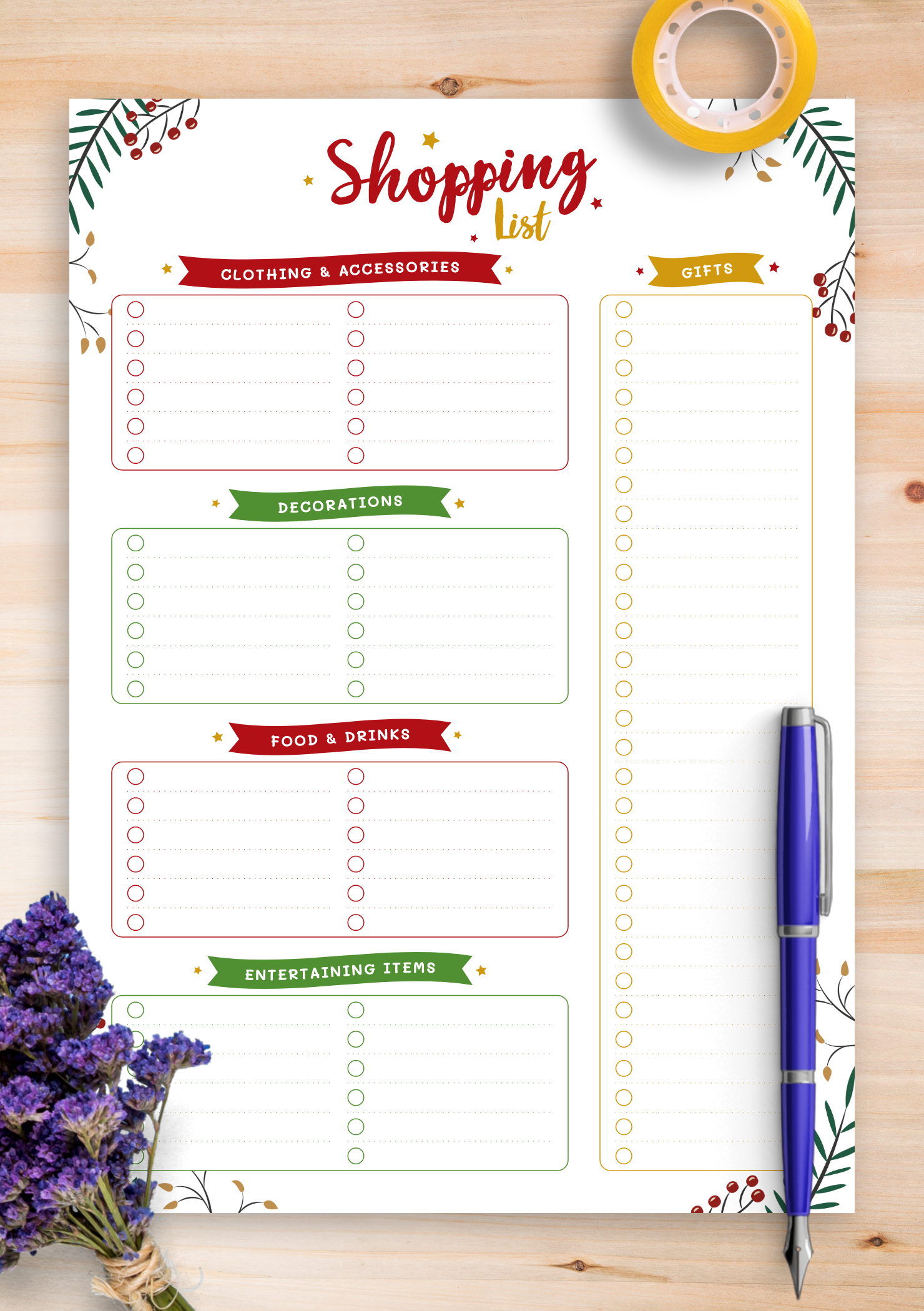 printable christmas shopping lists