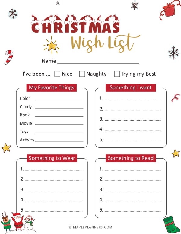 printable christmas shopping lists