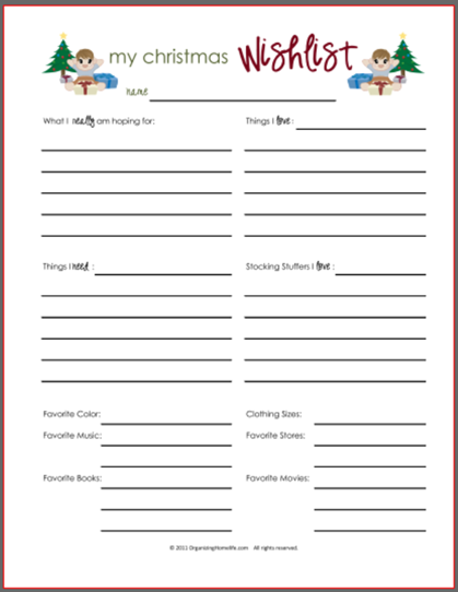printable christmas shopping lists