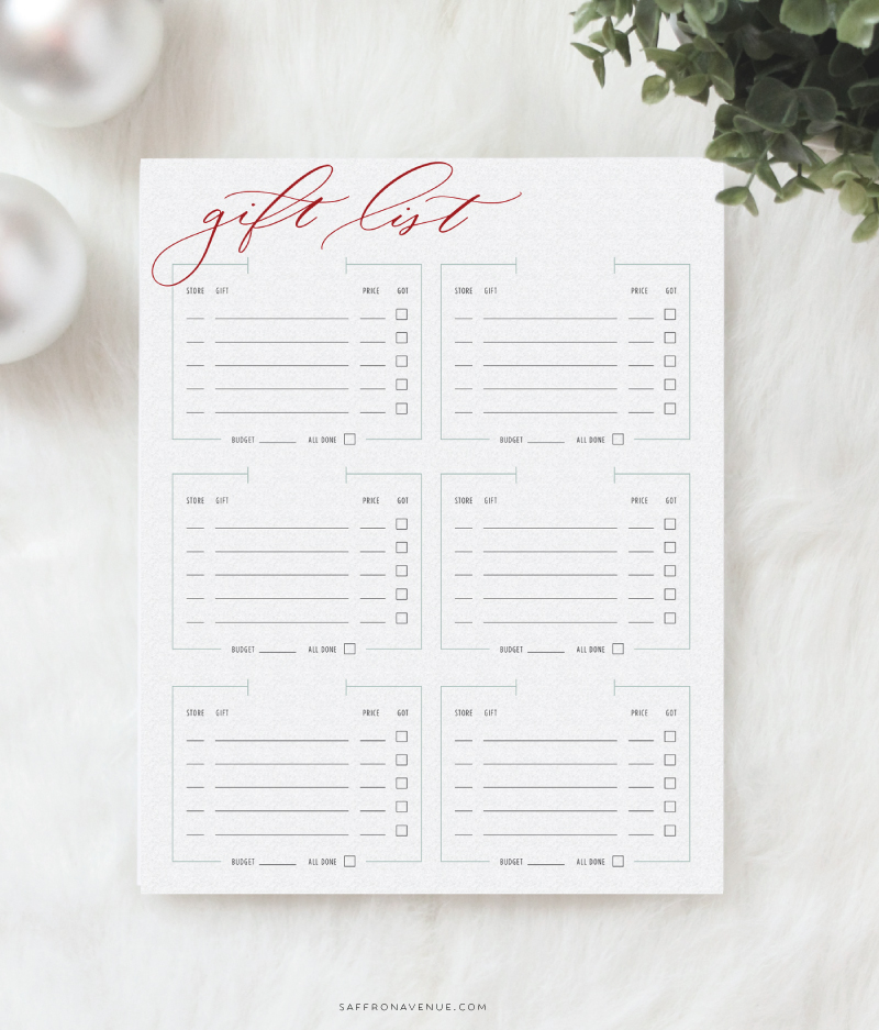 printable christmas shopping lists