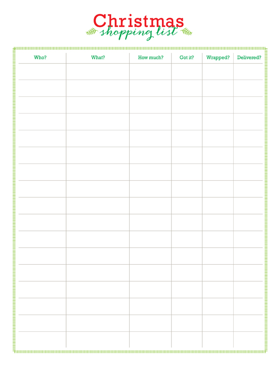 printable christmas shopping lists