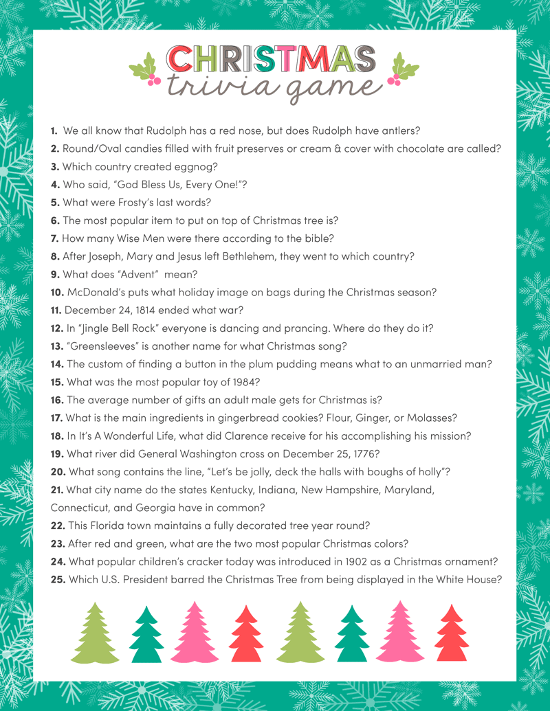 printable christmas trivia
