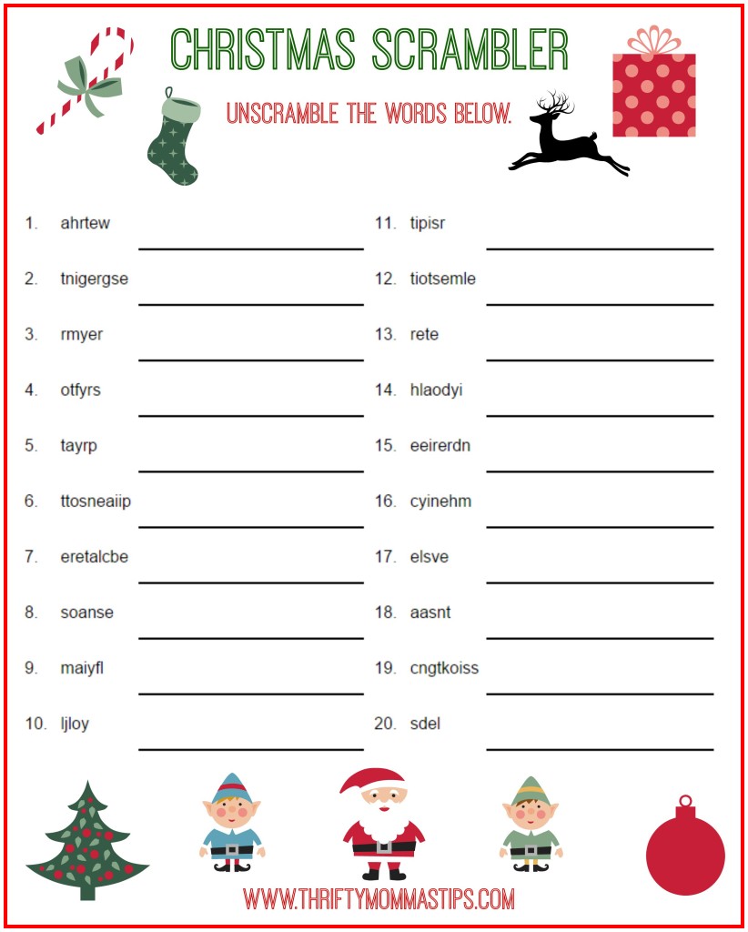 printable christmas word scramble