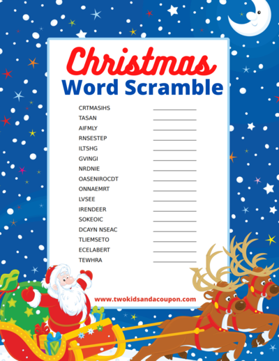 printable christmas word scramble