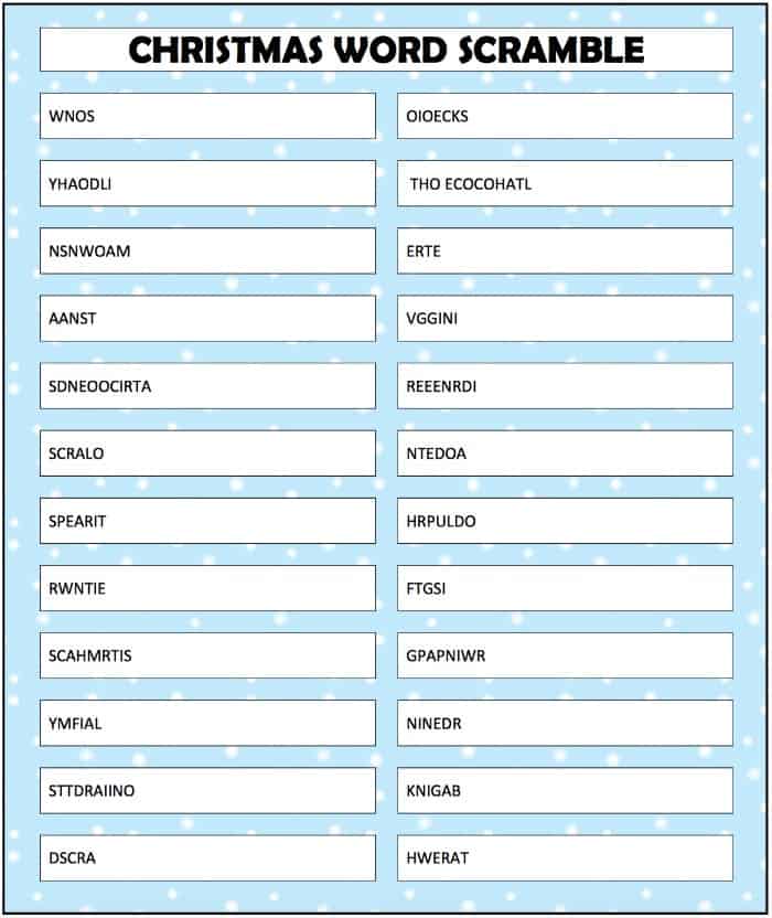 Christmas Word Scramble - Moms &  Munchkins