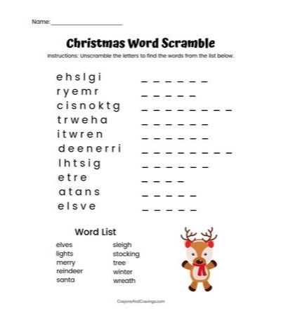 printable christmas word scramble