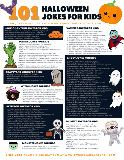 101 Halloween Jokes For Kids Printable | AllFreePaperCrafts.com