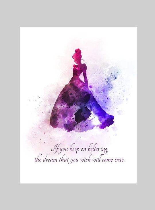 Cinderella Quote ART PRINT Dream, Wish, Princess, Dress, Nursery, Gift,  Wall Art, Home Decor