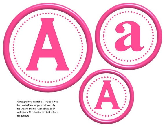 6 Inch Circle Hot Pink Printable Banner Letters  