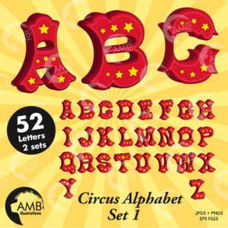 Circus Letters With Stars Alphabet - AMBillustrations.com