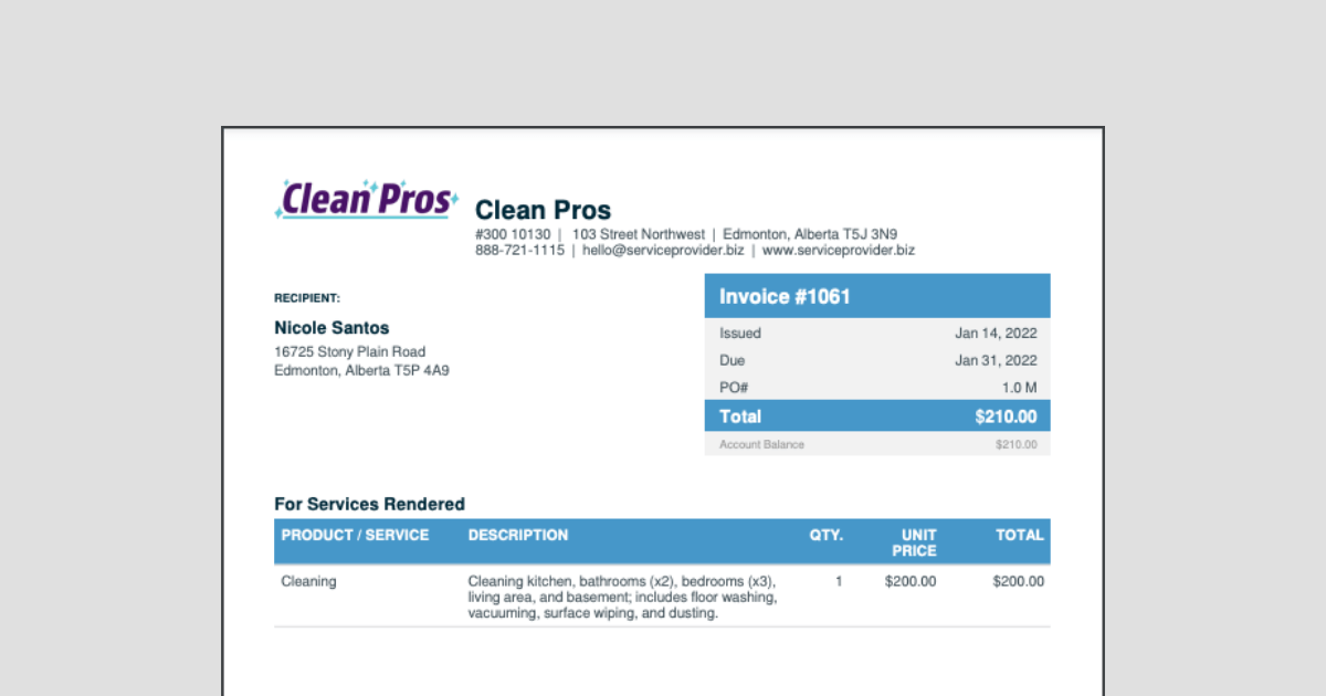printable cleaning invoice