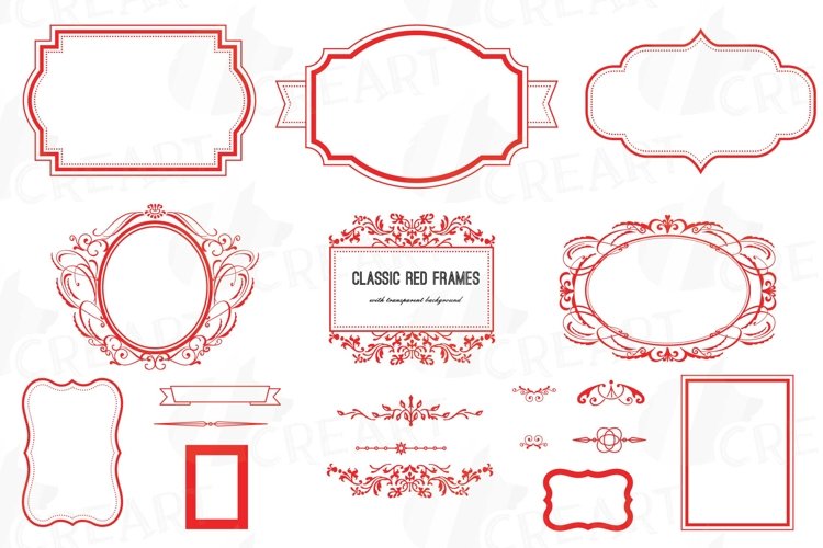 Classic red frames, printable Christmas borders clip art pac