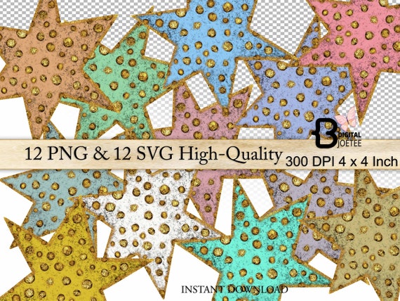 Star Clipart, Stars Clip Art, Stars With Gold Dots, Pastel Color ...