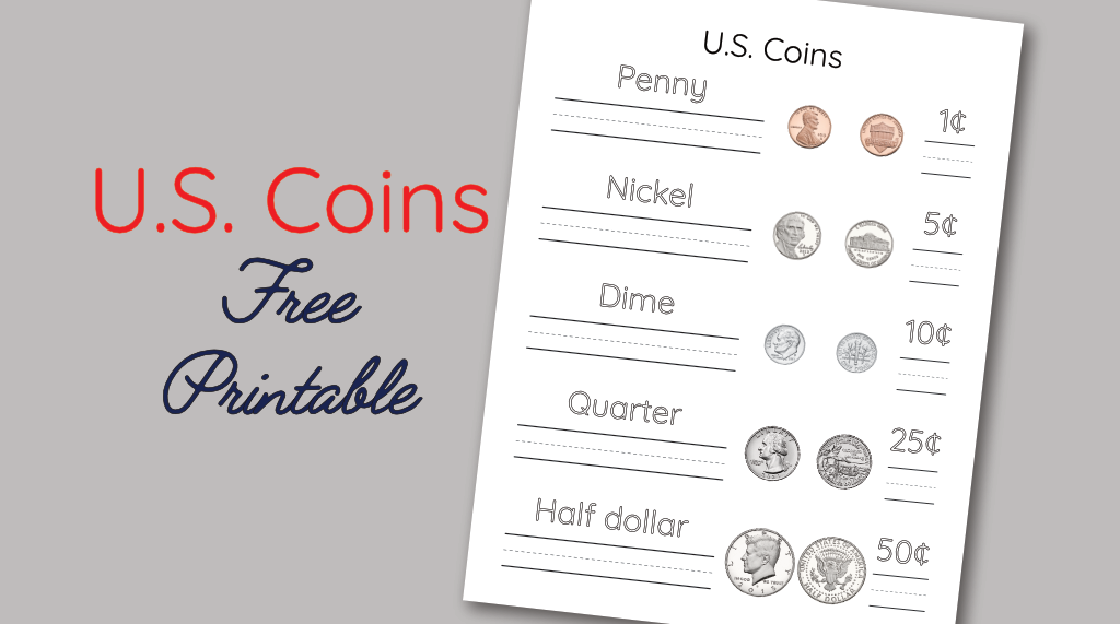U.S. Coins Free Printable For Teaching Coin Names and Value