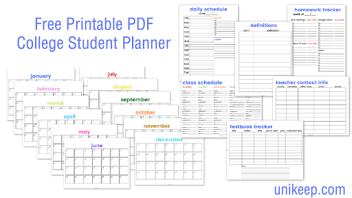 printable college student planner 2018