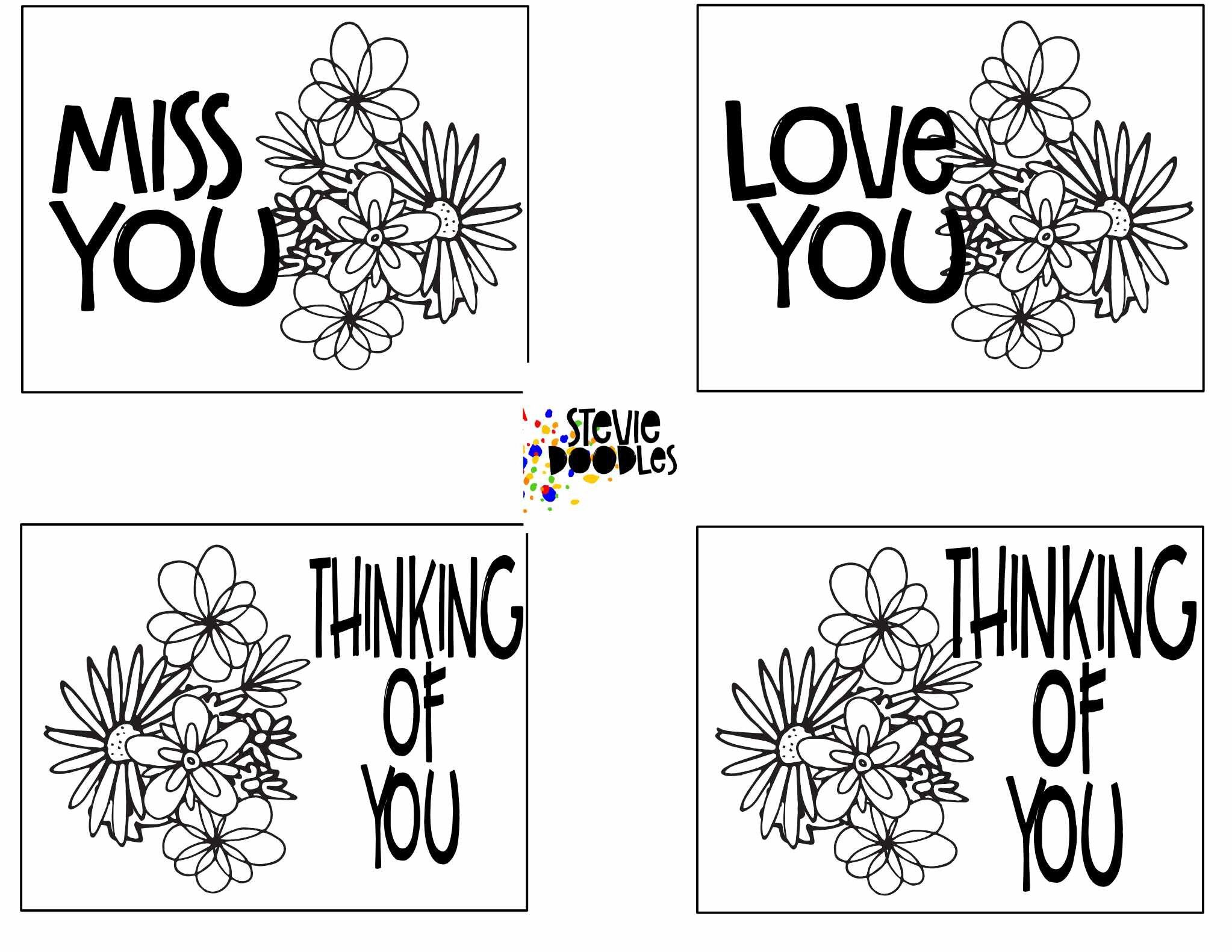 THINKING OF YOU - 7 Pages of Cards To Print And Color — Stevie Doodles