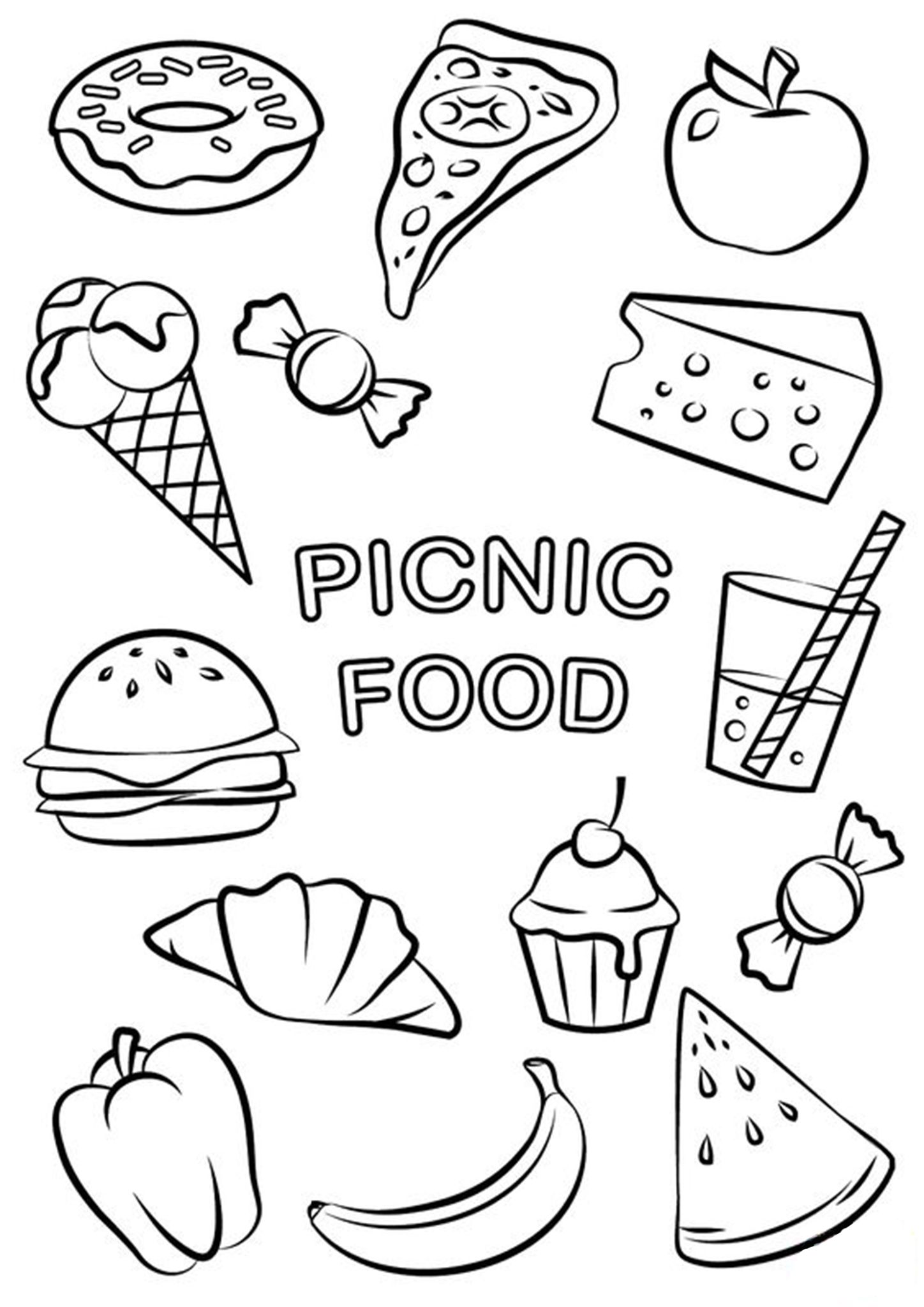 printable coloring food pages